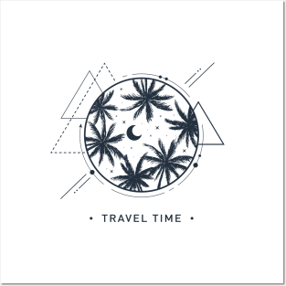 Travel Time. Night Sky And Palms. Geometric Style Posters and Art